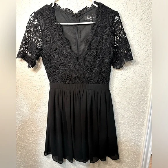 BNWOT Lulu black short sleeve, lace skater dress BNWOT Lulu black short sleeve, lace skater dress